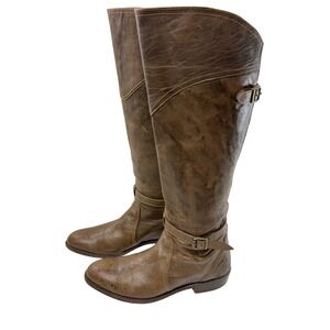 Frye Dorado Riding Boots Tall Pull On Size 8B Knee High Brown Leather Block Heel